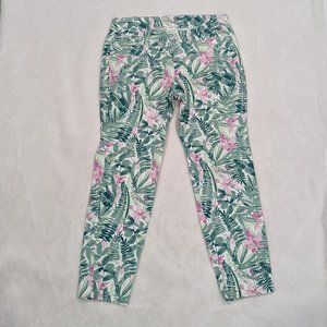 Old Navy Pixie Pants Size 6 Petite Tropical Print White Green Pink